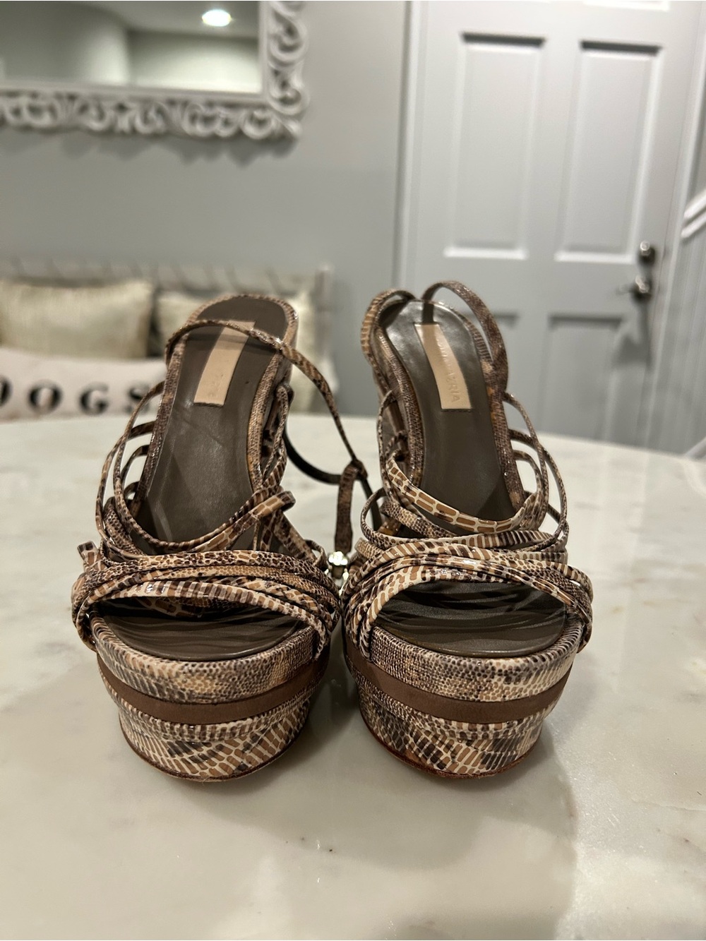 BCBGMaxAzria Snake-Print Brown Tan Platform Wedge Sandal 6.5 US